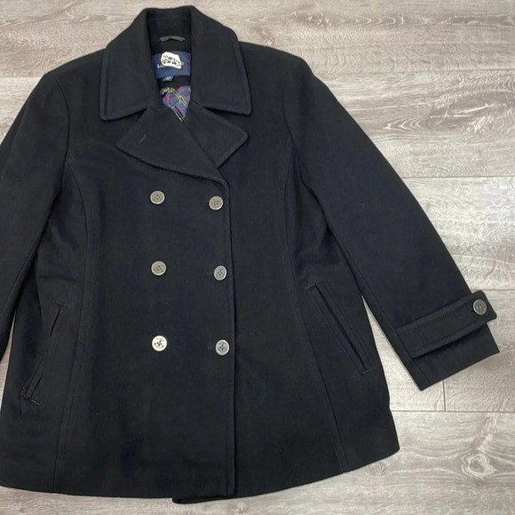 Lands’ End Wool Cashmere Blend Double Breast Peacoat  Black Quilted Lini… - Picture 6 of 15